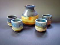 Wood/salt fired porcelain sake set